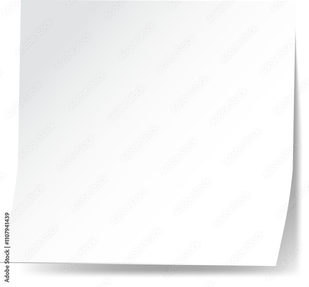 Poster close up of a blank white paper sheet with a curled corner casting a subtle shadow, providing a clea