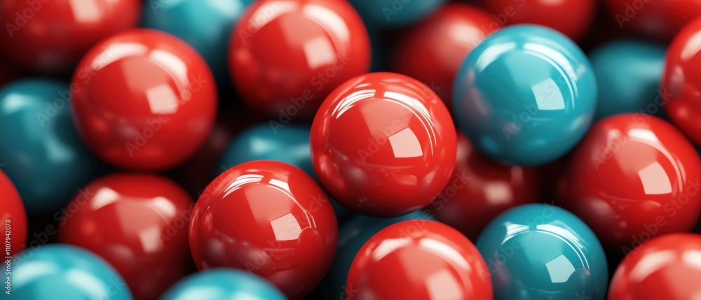 Poster colorful glossy spheres in red and blue, creating an appealing abstract pattern.