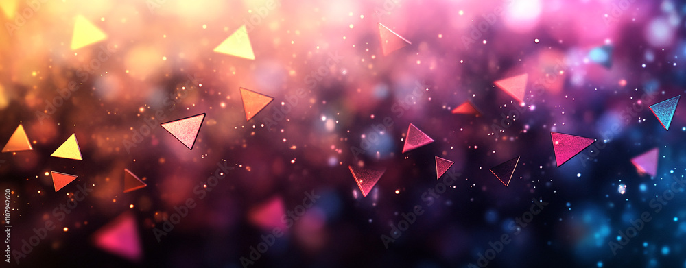 Poster vibrant geometric shapes and bokeh lights create an abstract background for creative projects