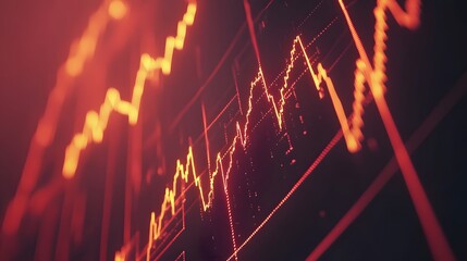 Glowing red stock market graph shows dynamic, volatile market trends.  Intense visual representation of financial data.