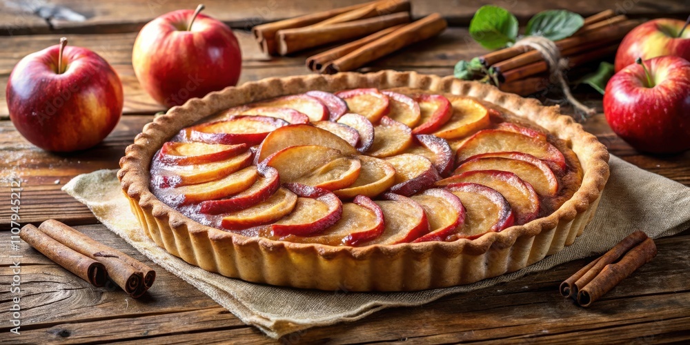 Poster a freshly baked apple pie, adorned with a delicate dusting of powdered sugar, sits invitingly on a r