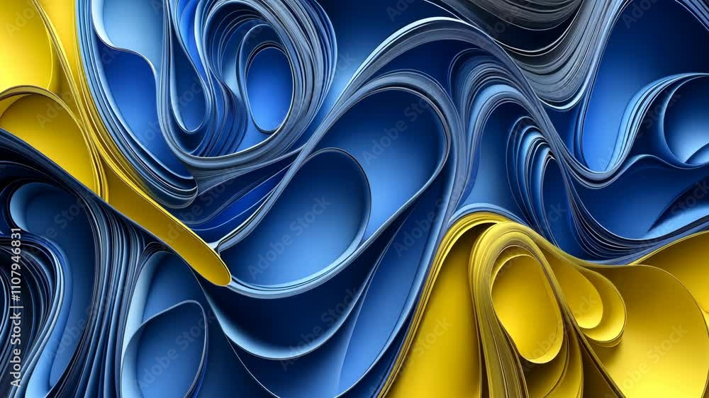 Poster abstract swirling patterns in blue and yellow tones create a striking visual effect reminiscent of f