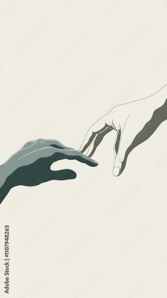 Poster two hands reaching towards each other, symbolizing connection and unity, ai