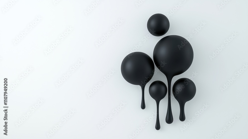 Aufkleber group of five black spheres arranged in a line on a light blue background. the spheres are of differ