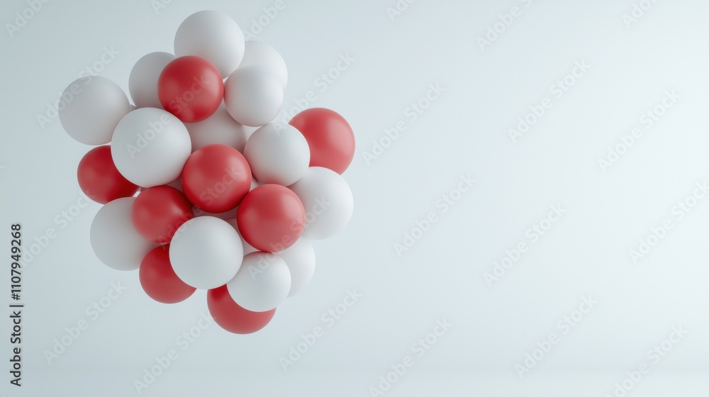 Poster 3d rendering of a cluster of red and white spheres. the spheres are arranged in a way that they form