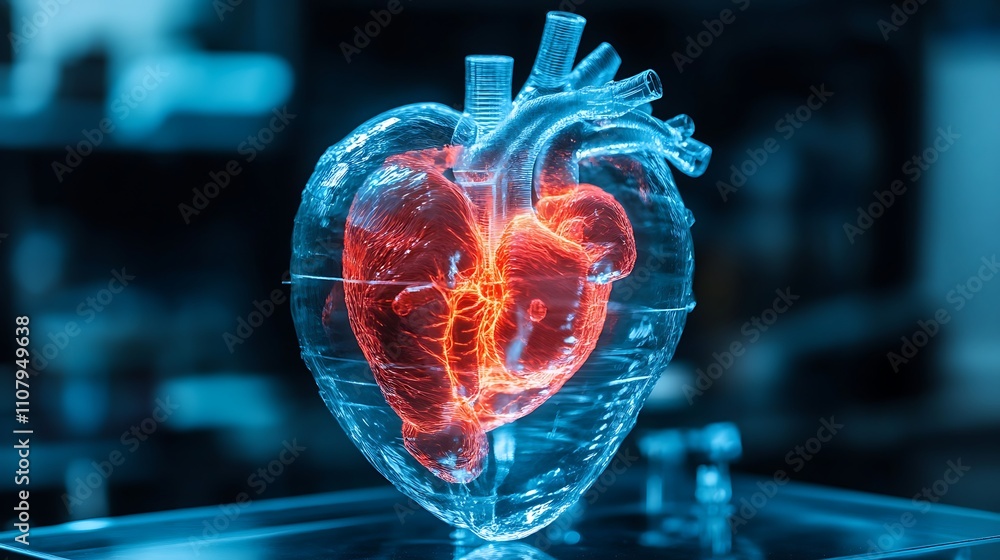 Poster heart model created using advanced printing technology in a laboratory setting during the daytime