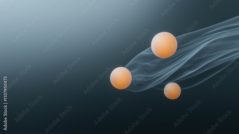 Poster digital illustration of three orange spheres floating in the air. the spheres are spherical in shape