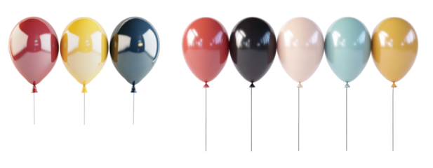 Colorful balloons isolated on transparent background, Set of