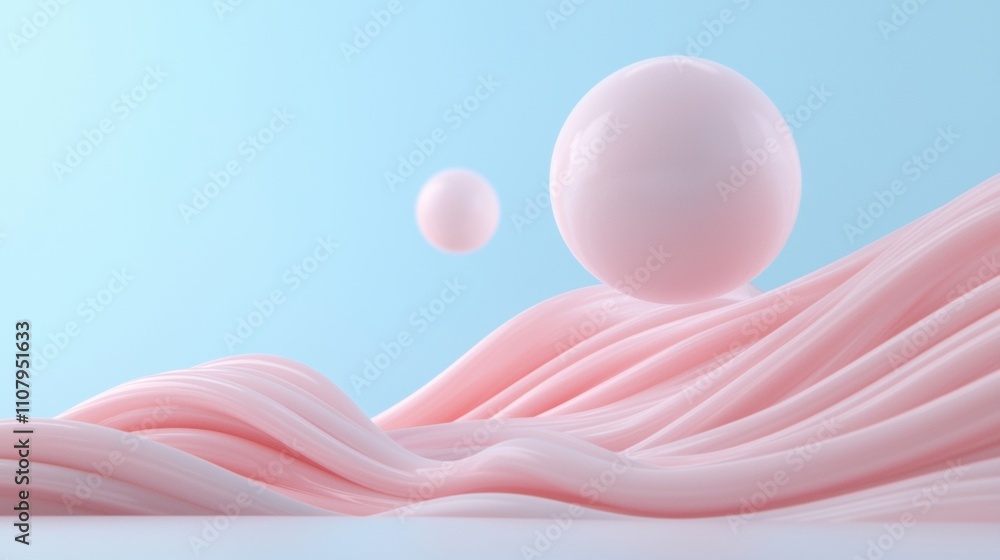 Poster abstract digital art piece with a light blue background. in the center of the image, there is a larg