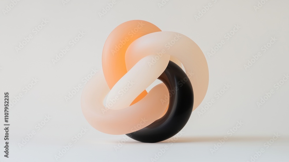 Poster 3d rendering of an abstract sculpture. it consists of three overlapping circles, one in orange and o
