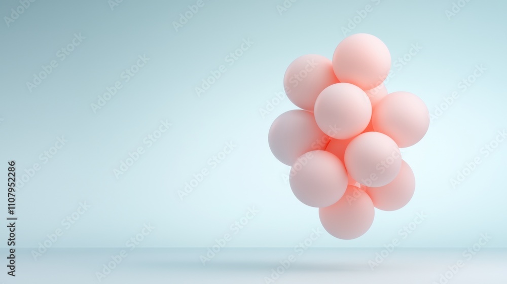 Poster 3d rendering of a group of small, round, light pink spheres arranged in a cluster. the spheres are e