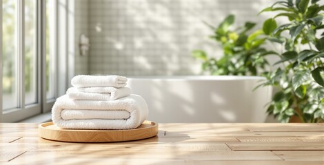 Fototapeta premium Serene Spa Setting with Fresh Towels and Natural Light