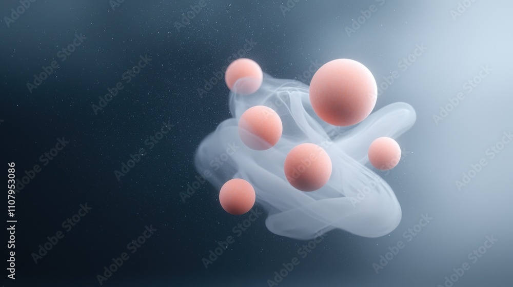 Aufkleber group of six pink spheres floating in the air against a dark blue background. the spheres are arrang