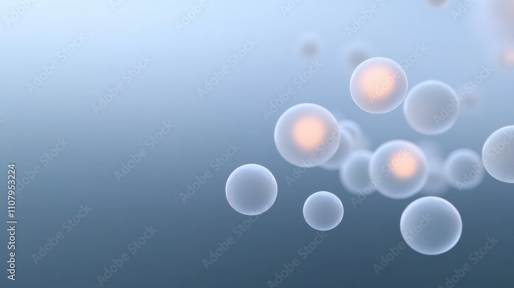 Aufkleber close-up of a group of small, round, white spheres floating in the air. the spheres are of different