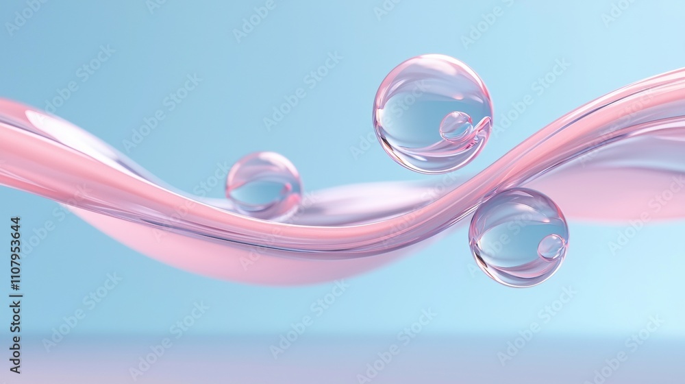 Poster abstract digital art piece with a light blue background. in the center of the image, there is a pink