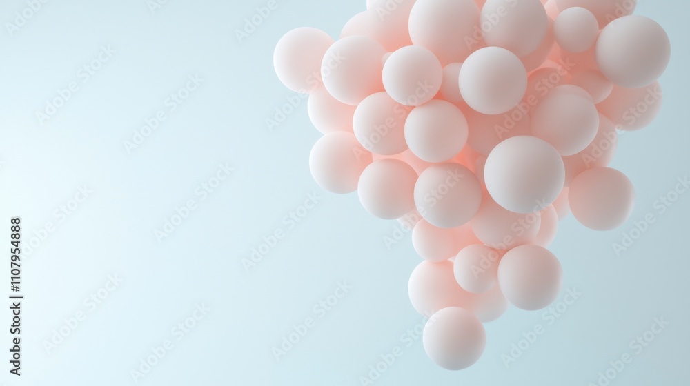Poster 3d rendering of a cluster of small, round, light pink spheres. the spheres are arranged in a way tha
