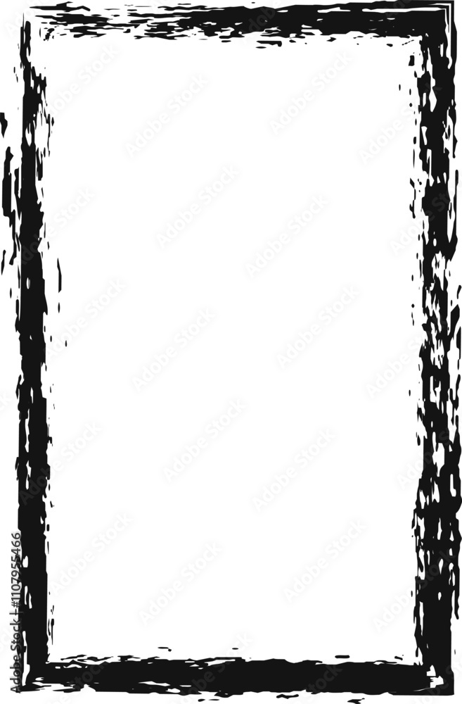 Poster vertical black grunge frame with brush strokes is creating a border on a white background, providing