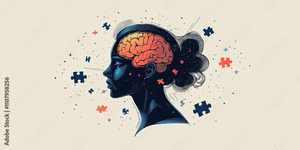Aufkleber Exploring the connection between creativity and cognitive processes illustrated through a unique art style