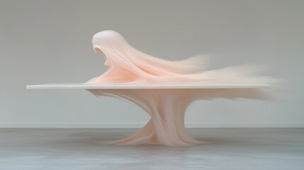 Obraz premium White table with a unique design. the table is in an empty room with a concrete floor and a plain white wall in the background.