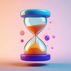 Vibrant Hourglass with Colorful Sand and Bubbles, Symbolizing Time Management, Patience, and the Passage of Time in an Artistic Setting