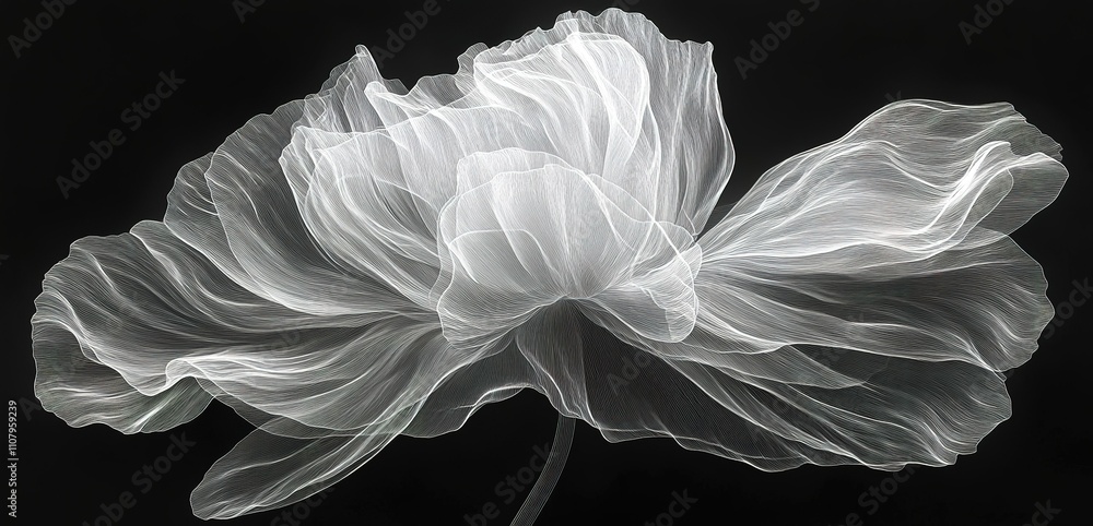 Poster delicate white flower with intricate layers set against a dark background capturing the essence of n