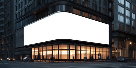 blank white billboard mockup that wraps around the corner of a building