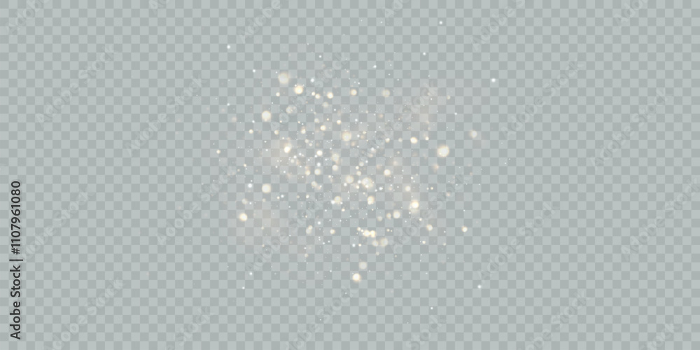 Fototapete Gold dust light bokeh. Christmas glowing bokeh and glitter overlay texture for your design on a transparent background. Golden particles abstract vector background.	