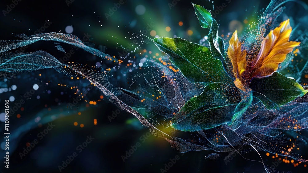 Poster Dynamic pointillist flower design abstract nature scene digital art vibrant environment close-up view visual harmony