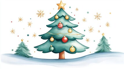 Fototapeta premium Colorful Christmas tree with festive decorations.