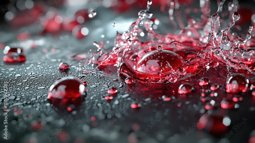 Leinwandbilder captivating water splash with red droplets close-up photography studio setting macro view visual bea