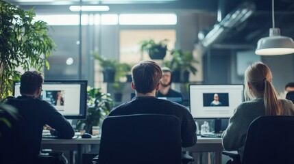 Team Analyzing Data in a Modern Control Room with Advanced Technology