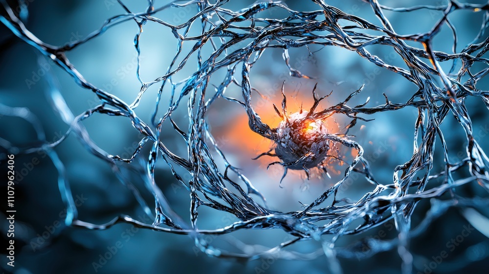Aufkleber Digital art visualization close-up on neural connections and the interplay of boundaries in abstract science