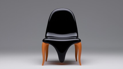 3d rendering of a modern chair with a sleek and minimalist design. the chair has a black seat and backrest, and four wooden legs that are slightly tapered and tapered at the bottom.