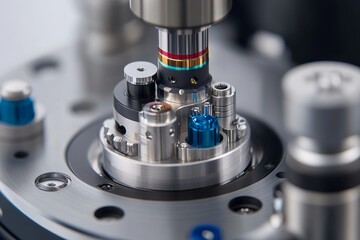 Fototapeta premium Precision machinery processes vinyl components with intricate engineering and advanced technology