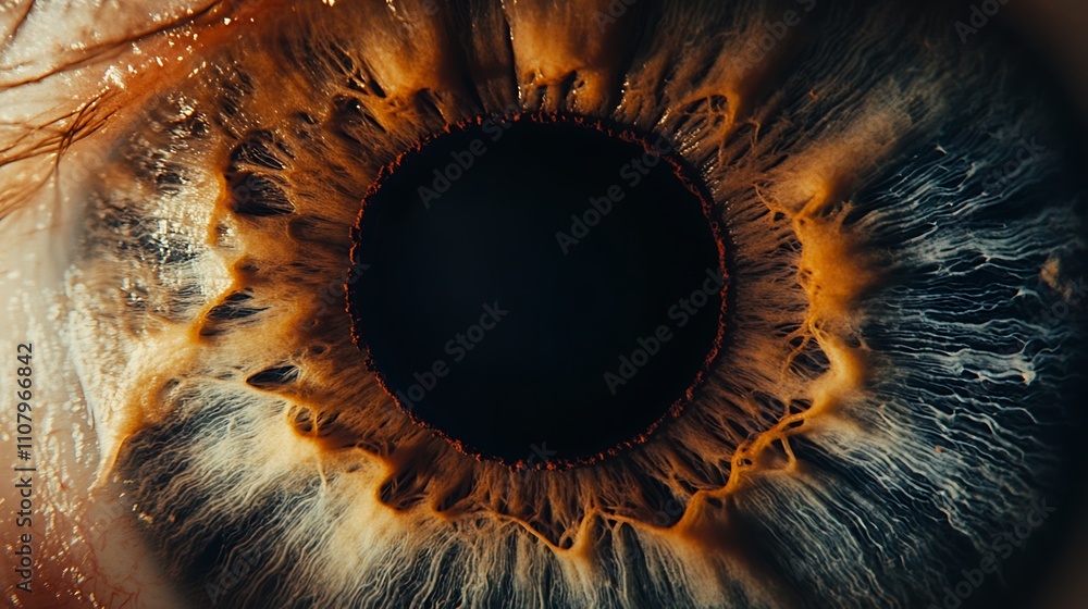 Poster close-up view of a human eye showcasing intricate details of the iris with vivid colors and patterns