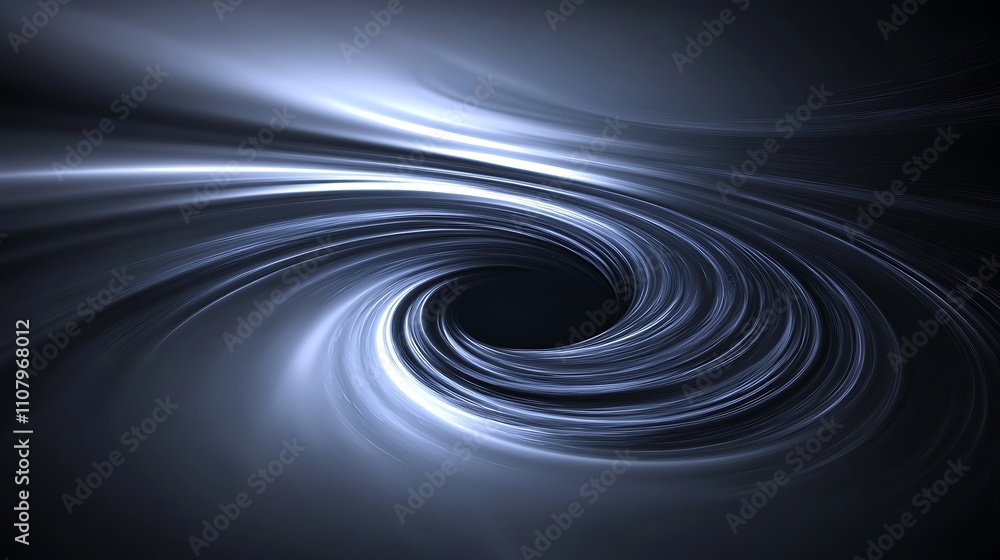 Poster light bending around a spinning vortex creating a mesmerizing swirl effect in a dark void