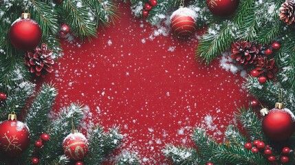 Festive Christmas background with empty space for greetings and decorations in red and green