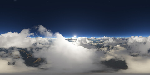 Stunning 360 Panorama of Sunlit Clouds in 3D Rendering at Sunset