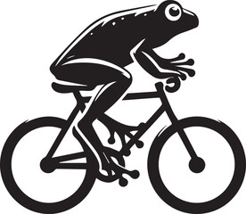A cute funny frog riding a bicycle vector black silhouette