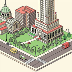 Naklejka premium Isometric City Vector Illustration