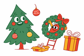 Fototapeta premium Creating a Funny Christmas Alpine Azalea Festive Design on White Background