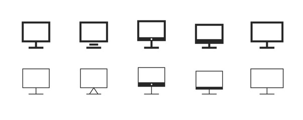 Minimalist monitor icon collection. Editable vector desktop and monitor screen isolated icons.
