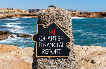 3rd quarter financial report symbol. Concept words 3rd quarter financial report on beautiful black blackboard. Beautiful stone background. Business 3rd quarter financial report concept. Copy space.