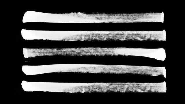 Animation of 5 abstract stacked brush stroke lines on black background.