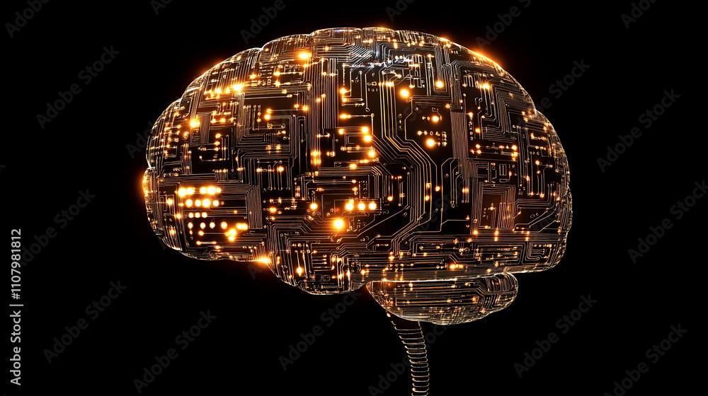 Poster Innovative visualization of a brain combined with digital circuitry representing artificial intelligence