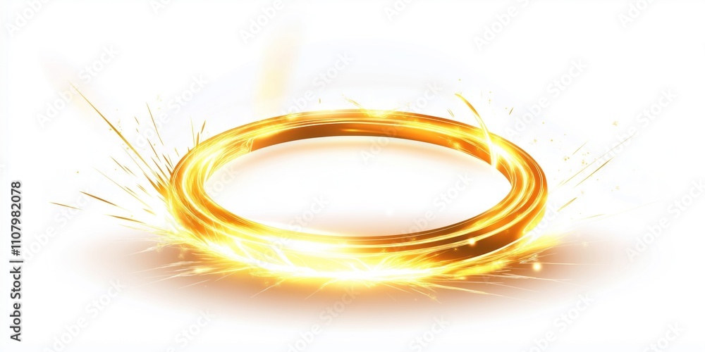 Poster golden glowing halo ring graphic on white background. energy explosion effect. abstract design for g