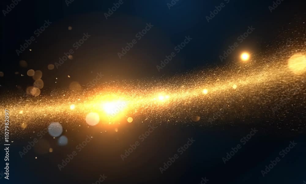 Poster glowing light trail with sparkling particles in dynamic motion