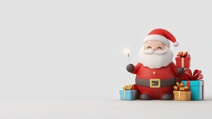 Obraz premium 3d santa and holiday concepts. Festive Santa Claus with gifts on a light background.