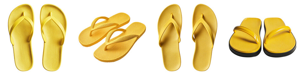 Yellow flip flops isolated on transparent background, Set of
