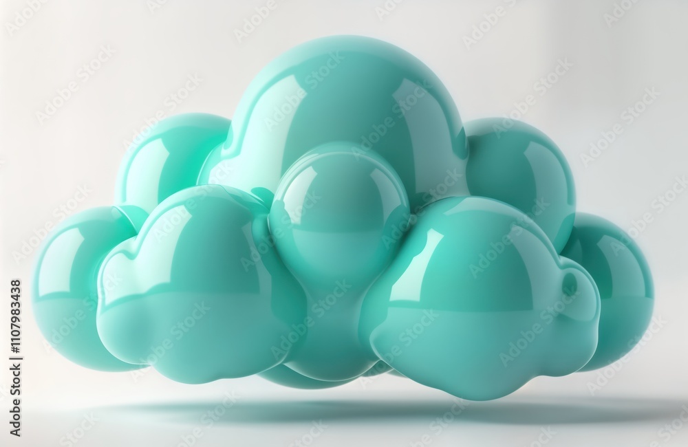 Aufkleber Abstract turquoise cloud shape with glossy surface. 3D illustration of cumulus cloud. Soft curves, rounded shapes make look like textured cloud mist. Isolated on white background. Ideal for spring